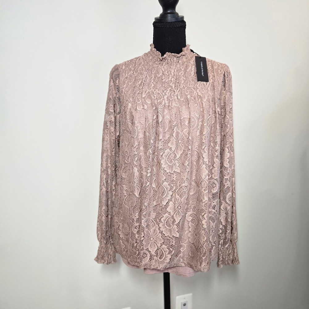 Cable & Gauge Lace Blouse NWT Womens Medium Mauve New Mock Long Sleeve (T12)